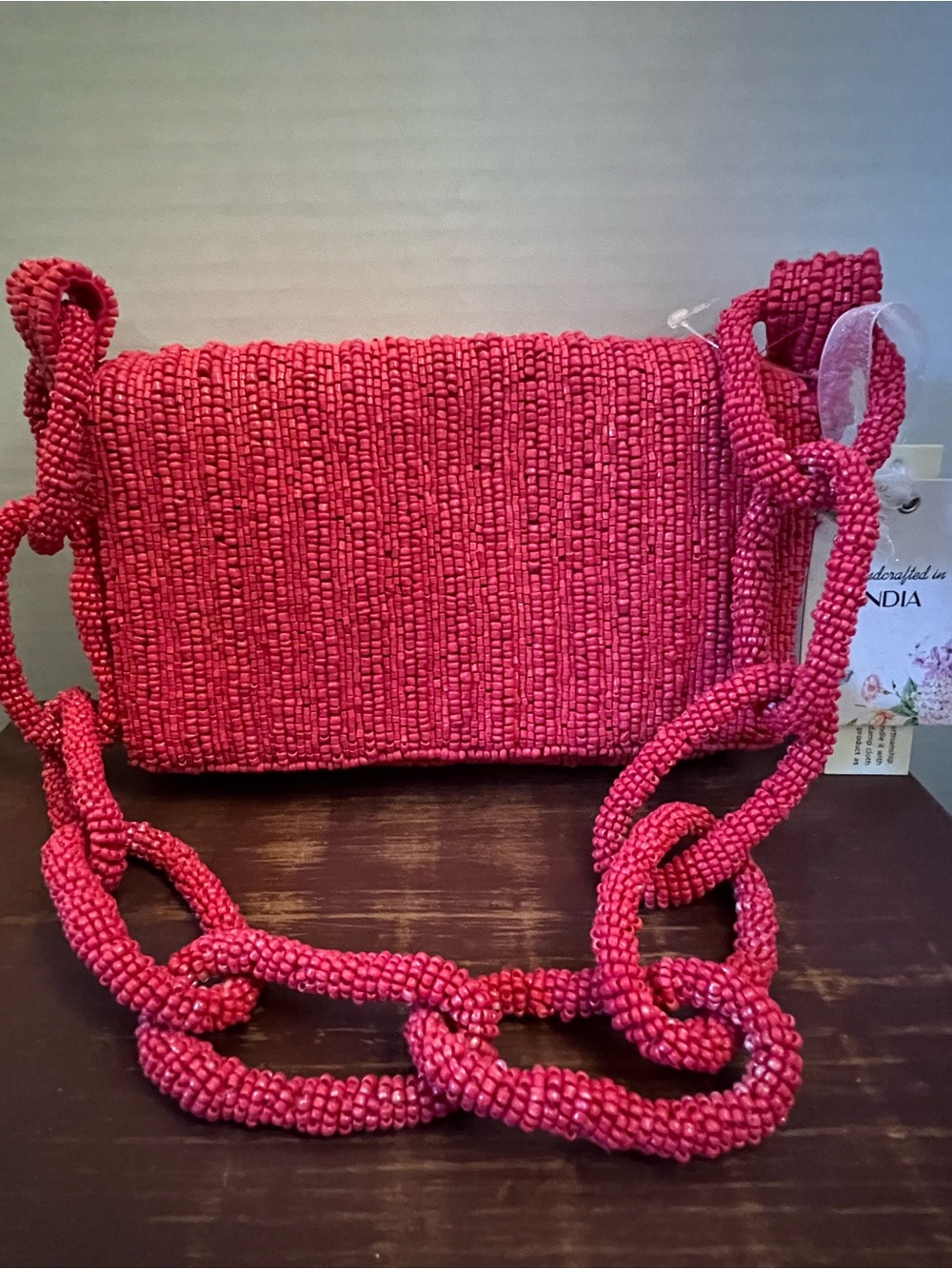 Beaded Pink Chain-Link Crossbody Bag